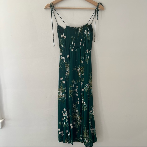 Reformation Juliette Dress Green Floral Midi Tie Spaghetti Straps Size 2 - Picture 5 of 8